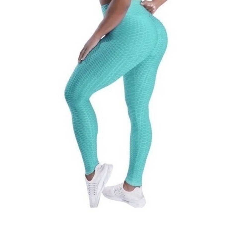 Energy‎ Fit Wear Honeycomb Textured Booty Lift High Waist Leggings Teal Green M